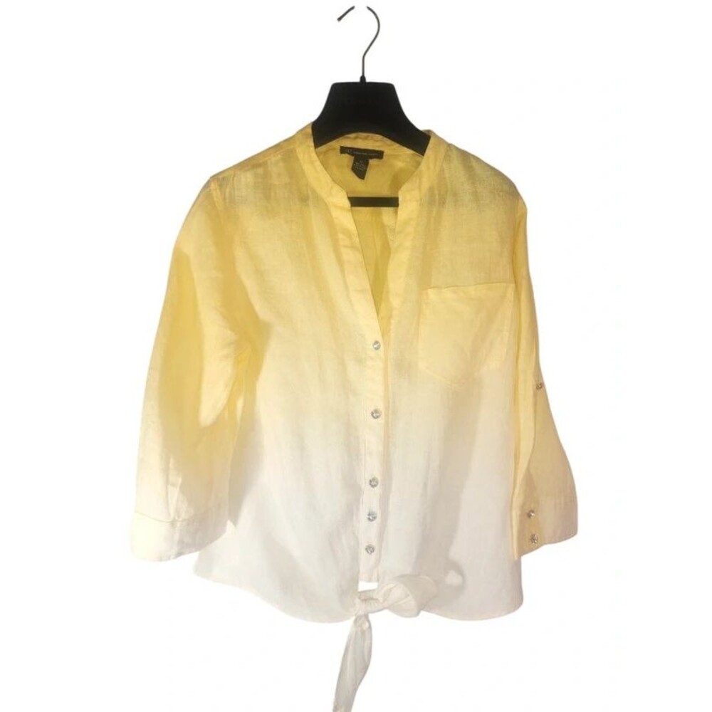 INC International Concepts Yellow White Ombre Linen Tie Front Top. 10